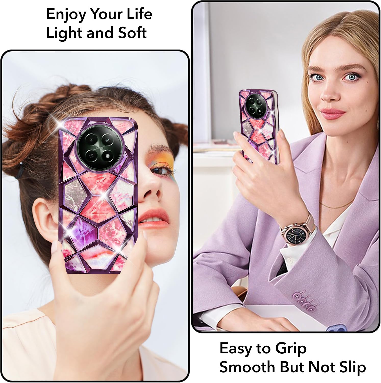 For Realme 12 | Realme 12X Back Cover Case( Dual Design Glitter Sparkle and Detachable Diamond Print Case | Soft and Flexible)