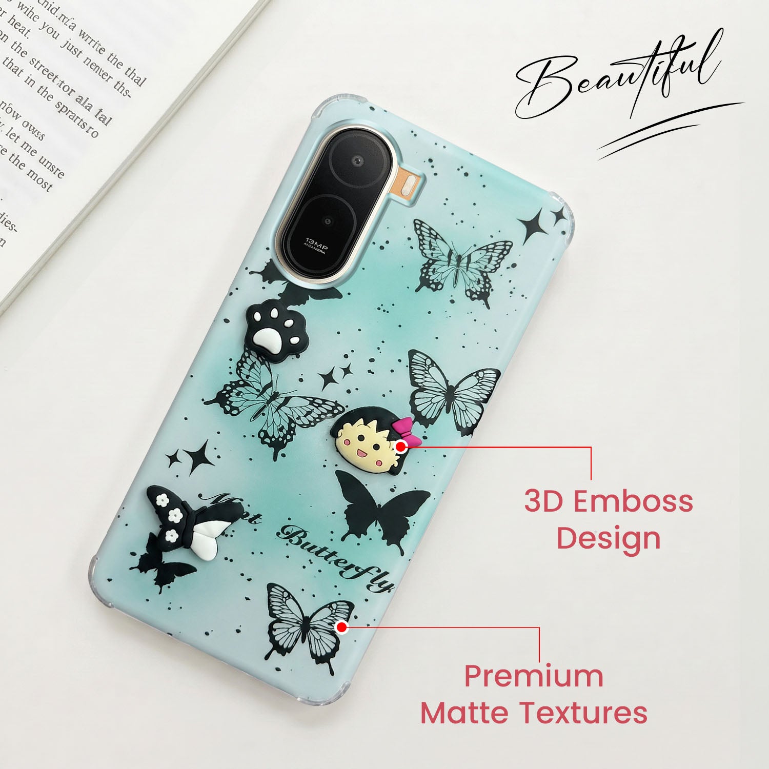 For Redmi A7 Pro 5G Back Cover Case (3D Cute Cartoons | Hard Back Side Soft | Matte Premium Finish | HD Printing)