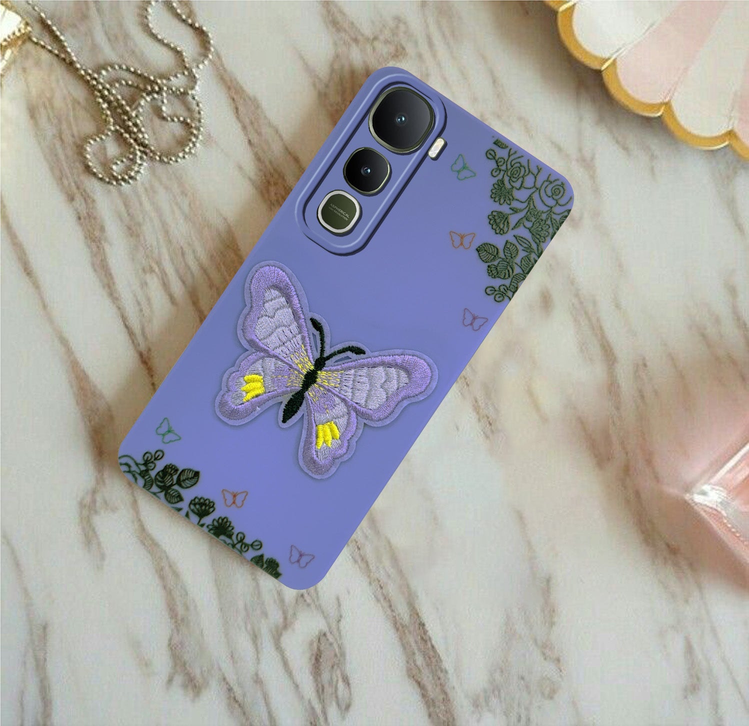 For Vivo Y400 Back Cover Case (Soft Butterfly Embroidery | Women Teen Girls | Camera Protection| Matte Silicone)