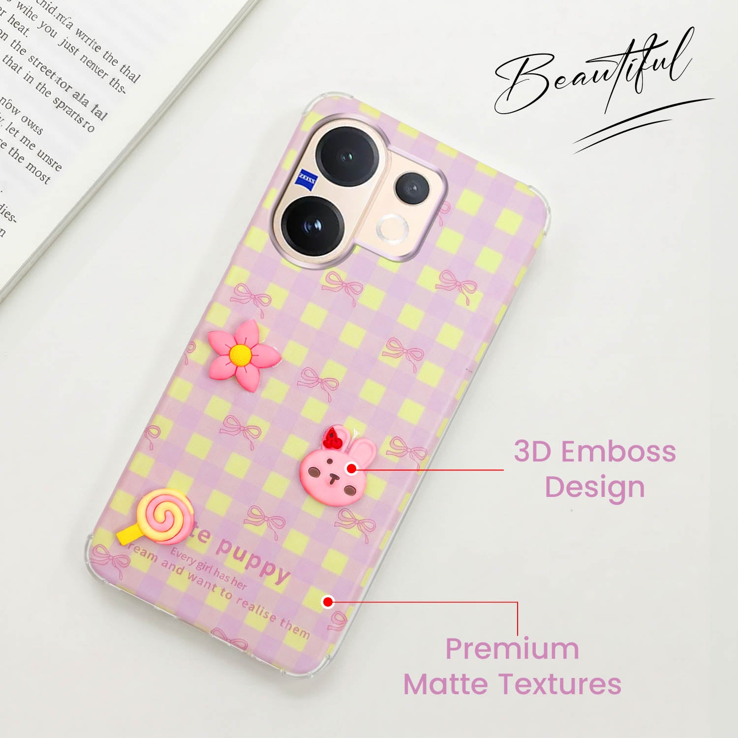 For Vivo V60 | Vivo T4 Pro Back Cover Case (3D Cute Cartoons | Hard Back Side Soft | Matte Premium Finish | HD Printing)