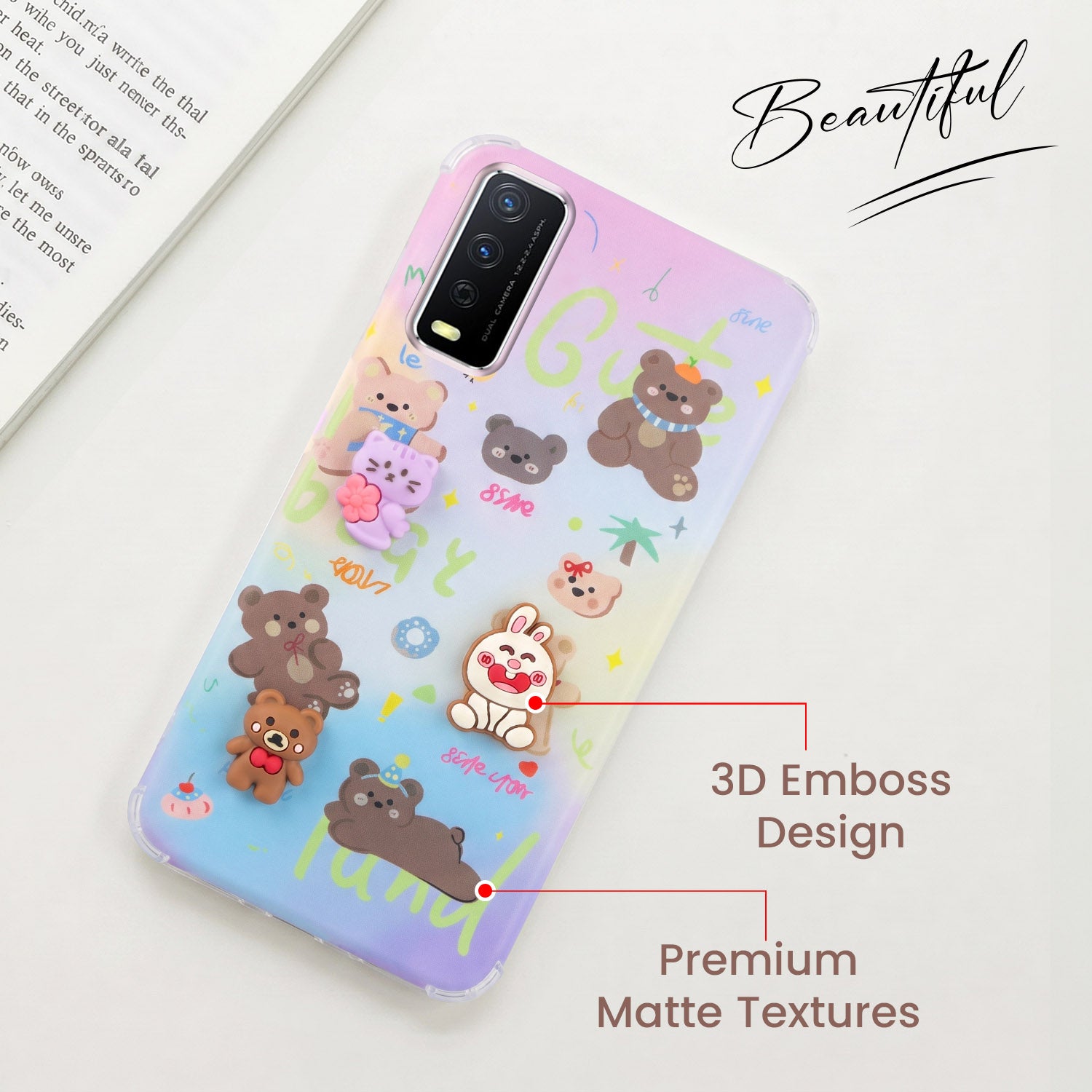 For Vivo Y12s | Y11s | Y12G Back Cover Case (3D Cute Cartoons | Hard Back Side Soft | Matte Premium Finish | HD Printing)
