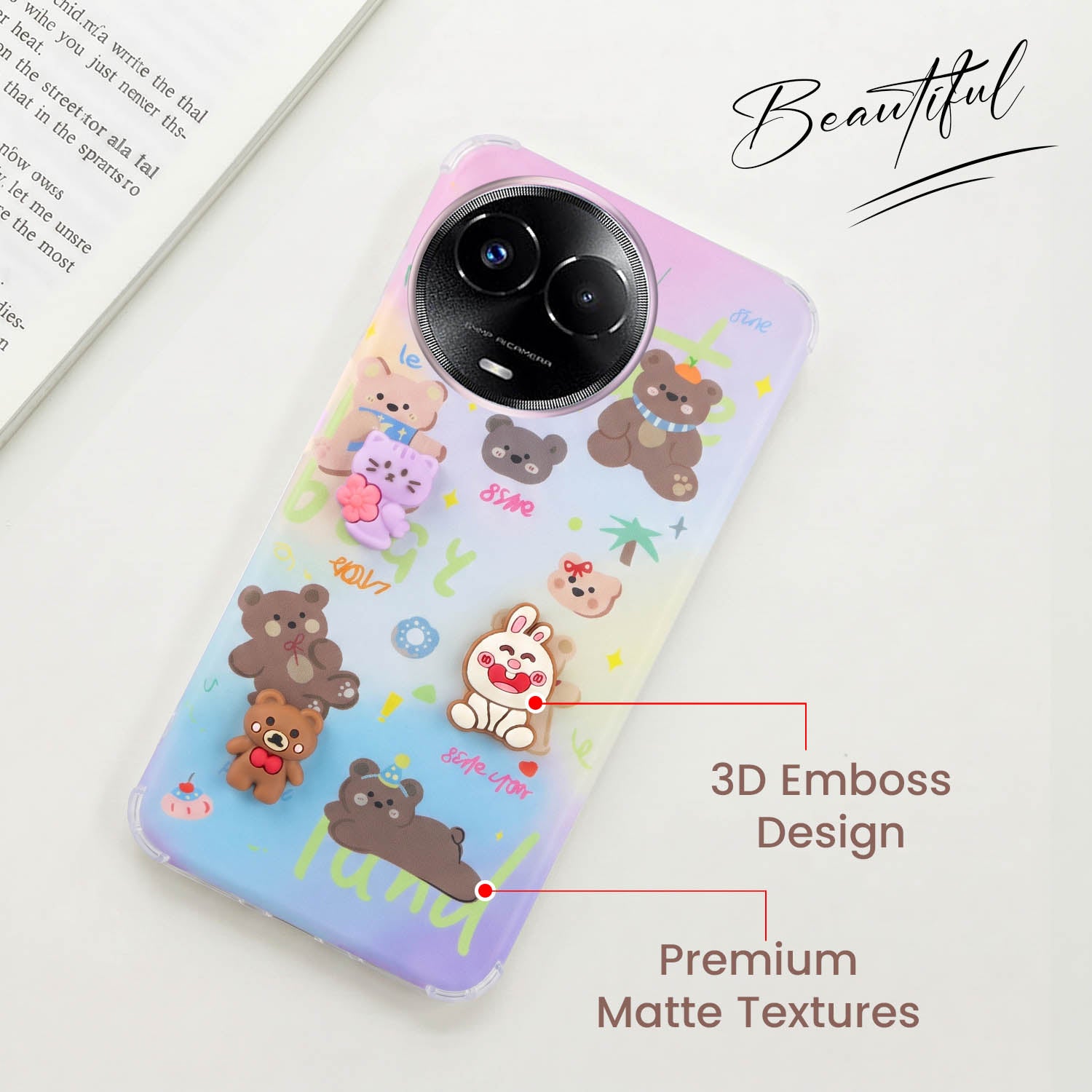 For Realme 11 5G | Realme 11x 5G Back Cover Case (3D Cute Cartoons | Hard Back Side Soft | Matte Premium Finish | HD Printing)