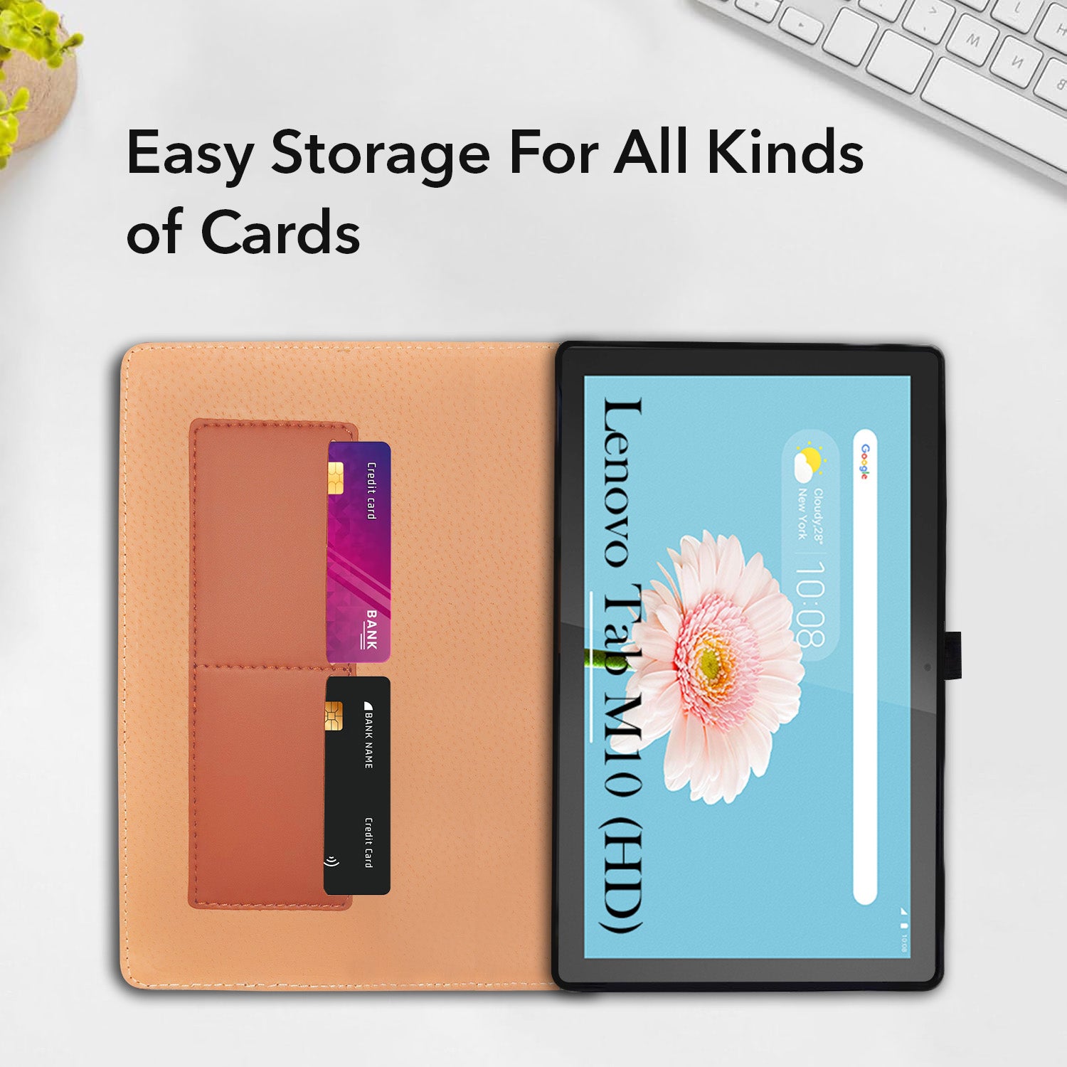 For Lenovo Tab M10 HD (X505X) 10.1 Inch Flip Cover Folio Cover (PU Leather | Multi-Angle Smart Stand | Card Storage Slots | Silicone Back Pouch)