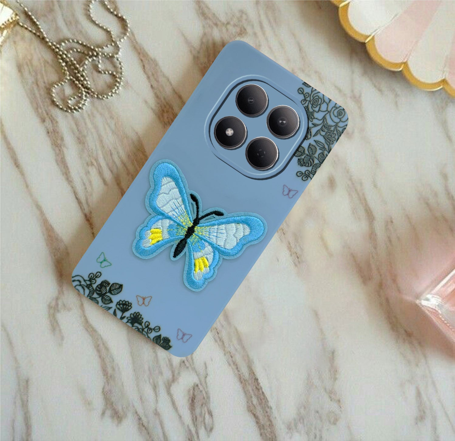 For Xiaomi Redmi Note 15 Pro 5G Back Cover Case (Soft Butterfly Embroidery | Women Teen Girls | Camera Protection| Matte Silicone)