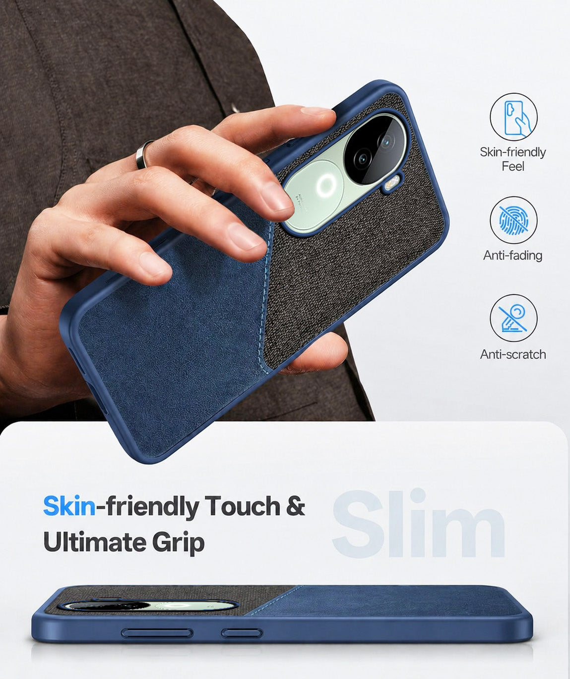 For Vivo iQOO Z9s Back Cover Case (Dual PU Leather Stitch | Professional Minimalist | Soft and Flexible)
