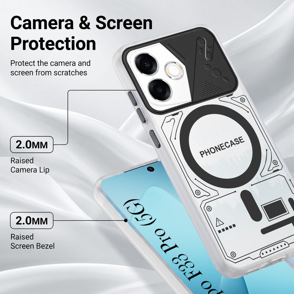 For Oppo F33 Pro 5G Metallic Back Cover Case (Metallic Camera Protection & Buttons | Translucent Milky Shade | Hard Polycarbonate)