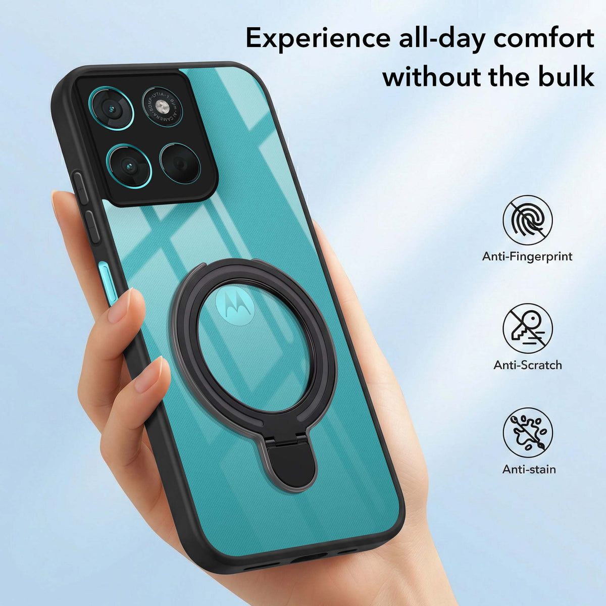 For Motorola Moto G67 Power | G57 Power Back Cover Case (Kick Stand Ring Holder | Life time Anti Yellow | Camera Protection)