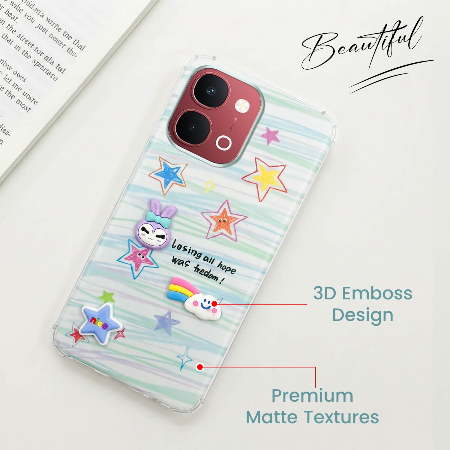For Vivo Y31T 5G Back Cover Case (3D Cute Cartoons | Hard Back Side Soft | Matte Premium Finish | HD Printing)
