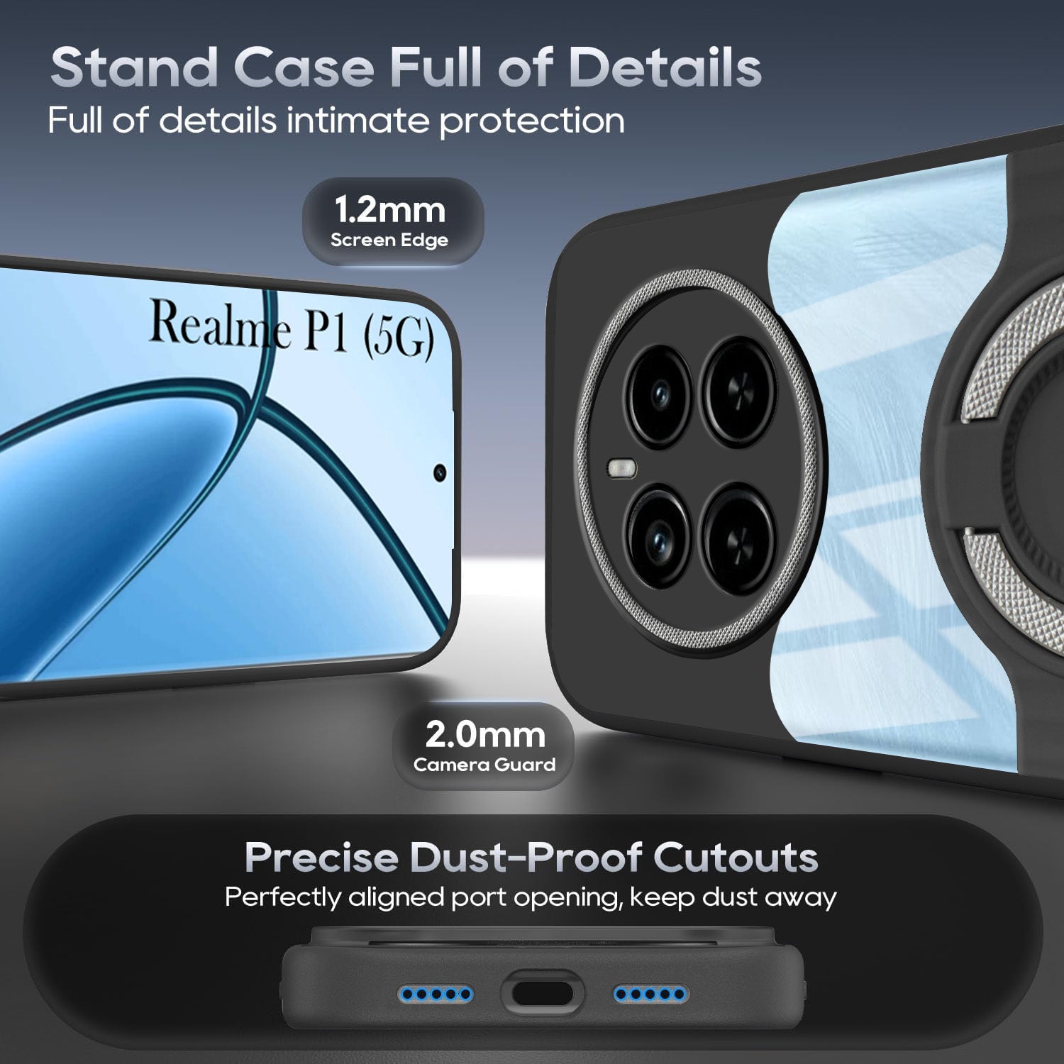 For Realme P1 5G Back Cover Case with stand (Built-in Ring Holder Kickstand | Lifetime Anti Yellow | Camera Protection)