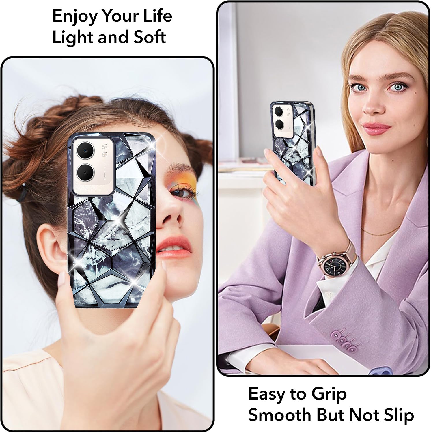 For Oppo A5X 3D Silicone Back Cover Case Compatible (Dual Design Glitter Sparkle and Detachable Diamond Print Case | Soft and Flexible)