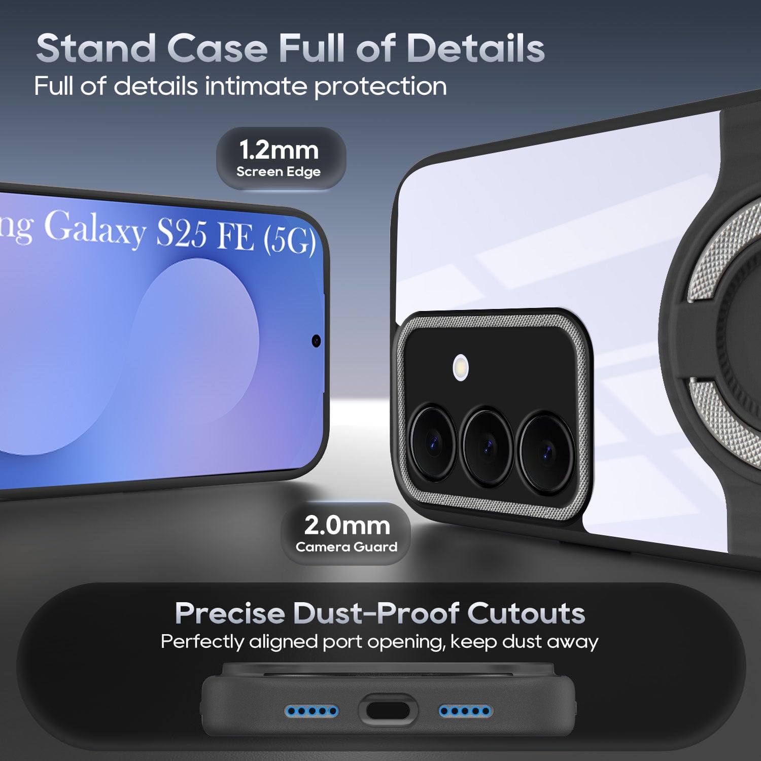 For Samsung Galaxy S25 FE Back Cover Case with stand (Built-in Ring Holder Kickstand | Lifetime Anti Yellow | Camera Protection)