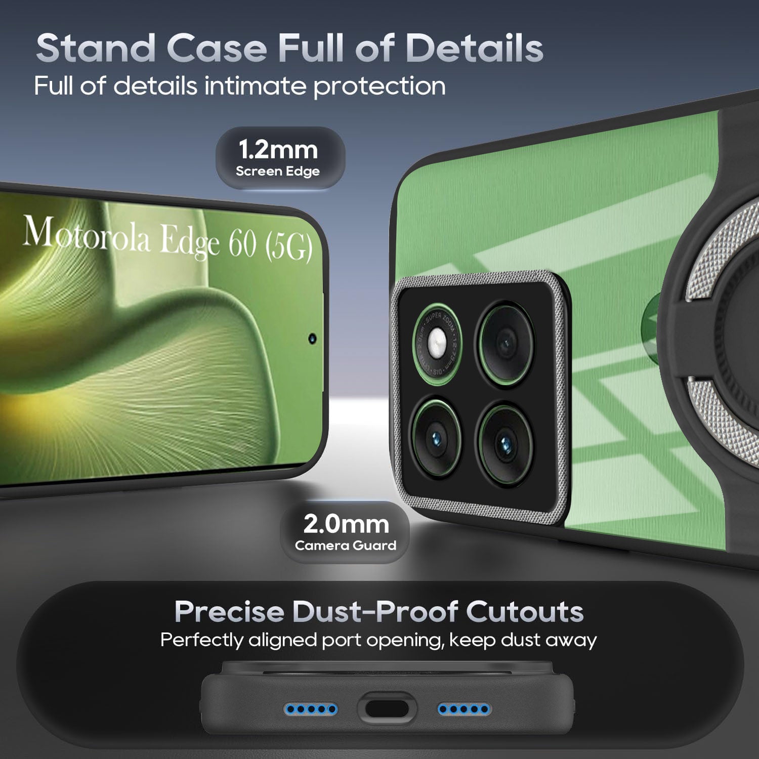 For Motorola Moto Edge 60 Back Cover Case with stand (Built-in Ring Holder Kickstand | Lifetime Anti Yellow | Camera Protection)