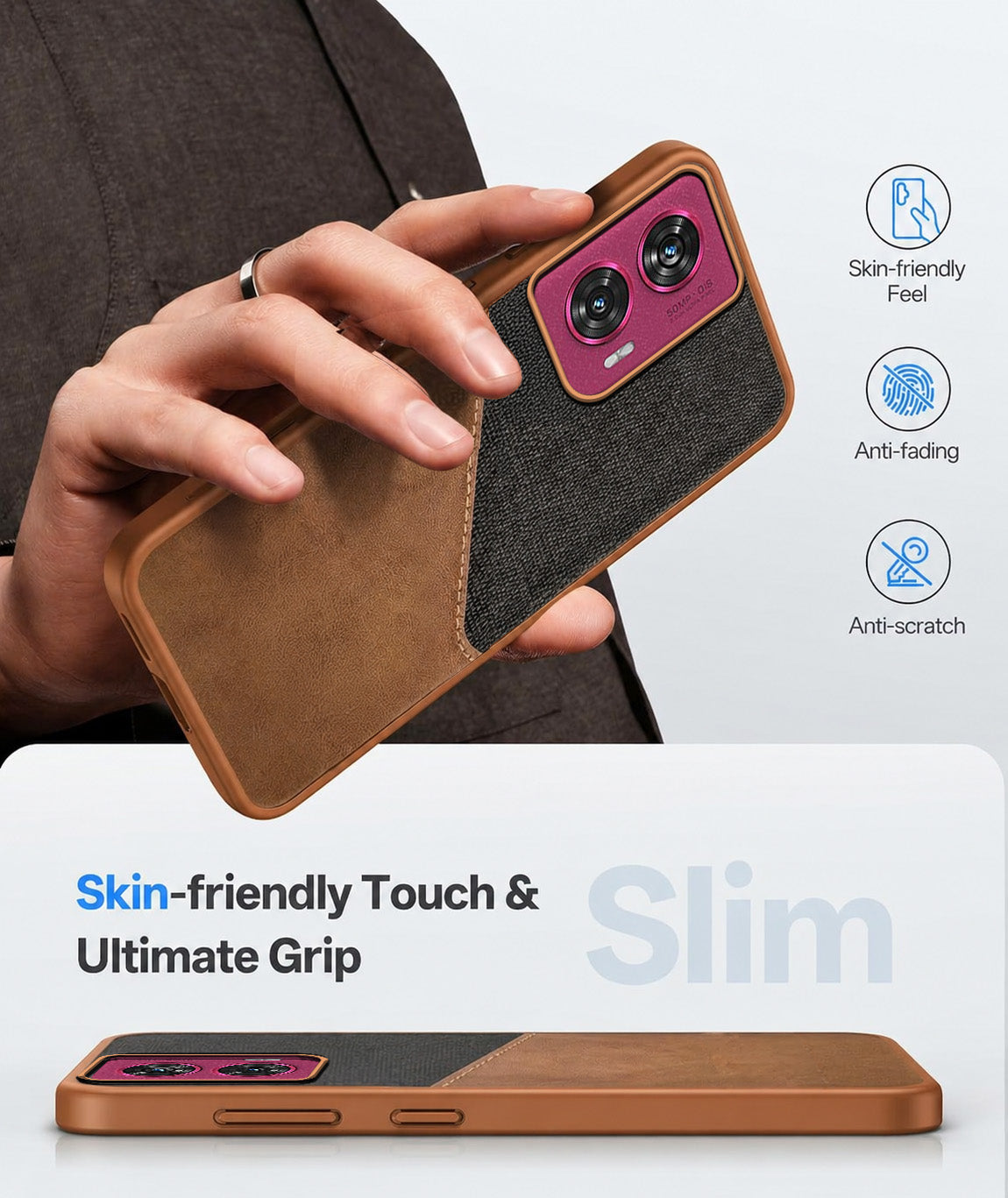 For Motorola Moto Edge 50 Fusion Back Cover Case (Dual PU Leather Stitch | Professional Minimalist | Soft and Flexible)
