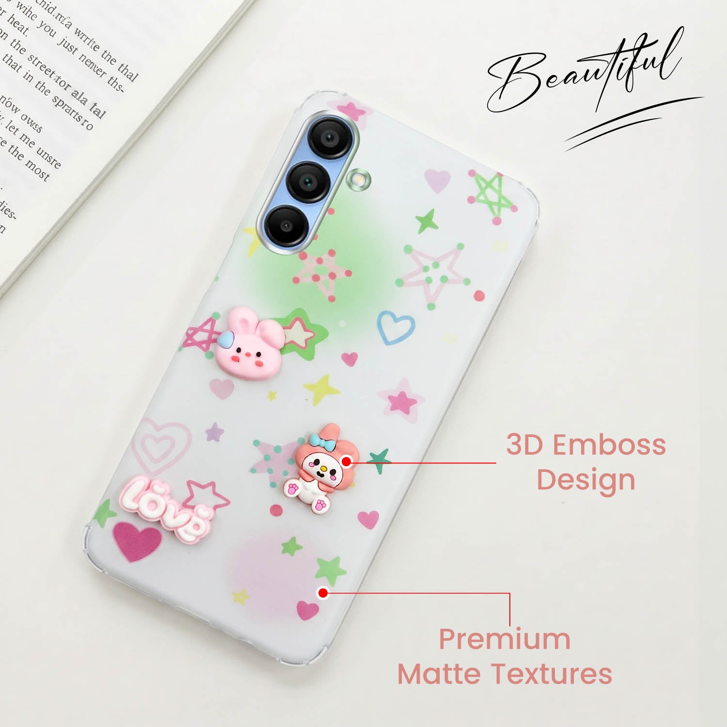 For Samsung Galaxy A15 5G Back Cover Case (3D Cute Cartoons | Hard Back Side Soft | Matte Premium Finish | HD Printing)