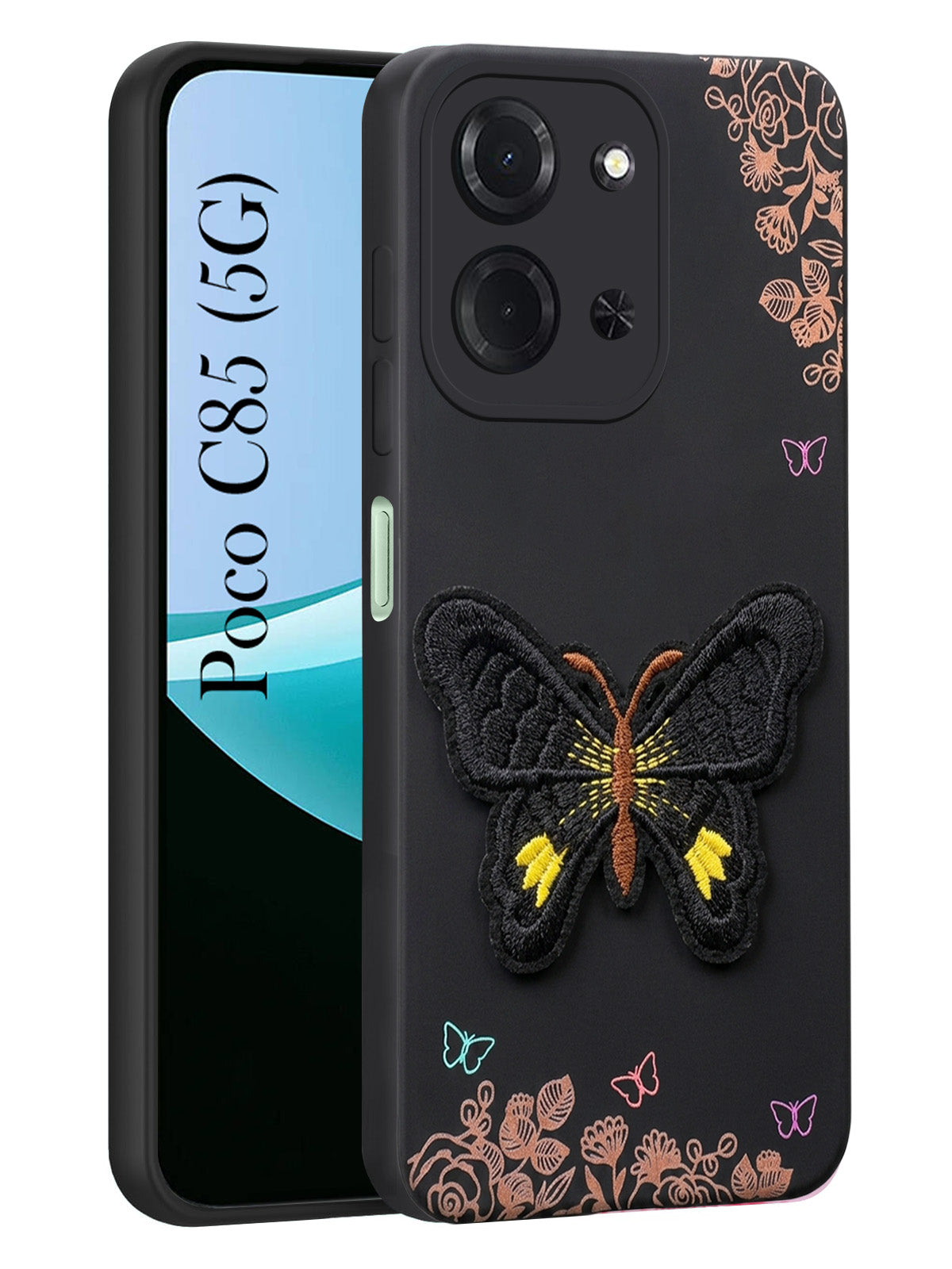 For Poco C85 5G Back Cover Case (Soft ButterFly Embroidery | Women Teen Girls | Camera Protection| Matte Silicone)