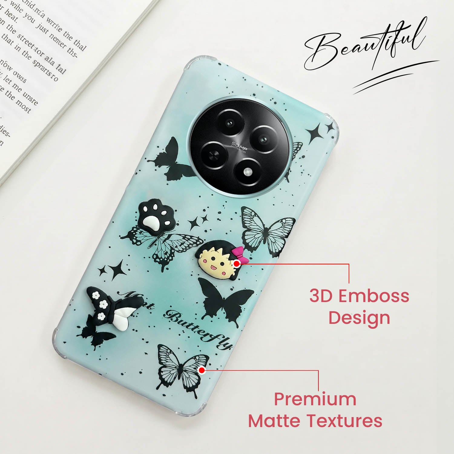 For Realme 12 | Realme 12X Back Cover Case (3D Cute Cartoons | Hard Back Side Soft | Matte Premium Finish | HD Printing)