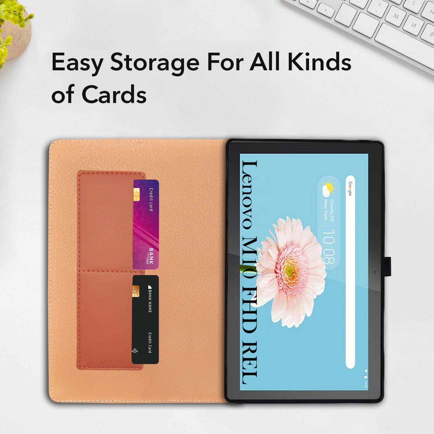 For Lenovo M10 FHD REL 10.1 Inch TB-X605FC/X605LC/ZA4Y0079IN/X605M/X605L Flip Cover Folio Cover (PU Leather | Multi-Angle Smart Stand | Card Storage Slots | Silicone Back Pouch)