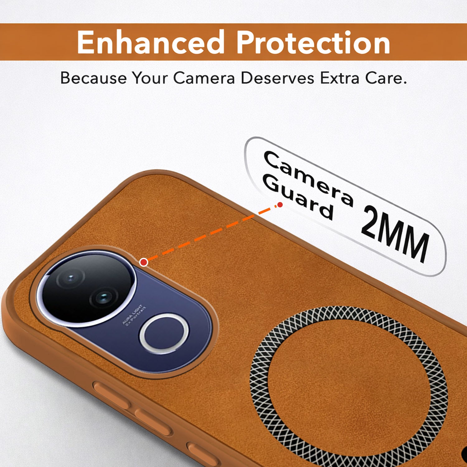 For Vivo T4R Back Cover Case Leather Finish (MagSafe Compatible Wireless Charging | Soft Touch | Camera Bump Protection)