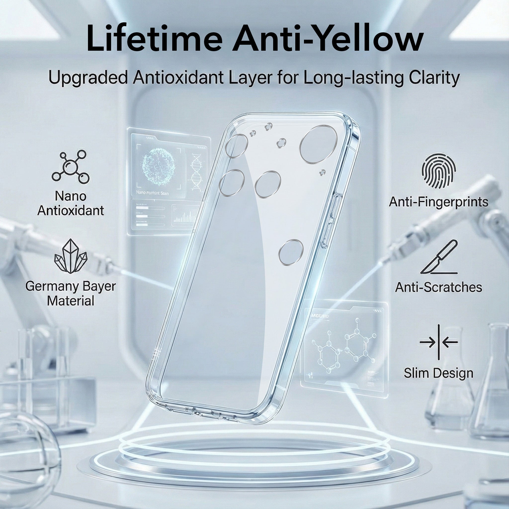 For Nothing Phone 3 Combo with Back Cover and 9H Tempered Glass (Lifetime Anti-Yellow | Sleek Hard Crystal | Oleophobic Coating Screen Glass)