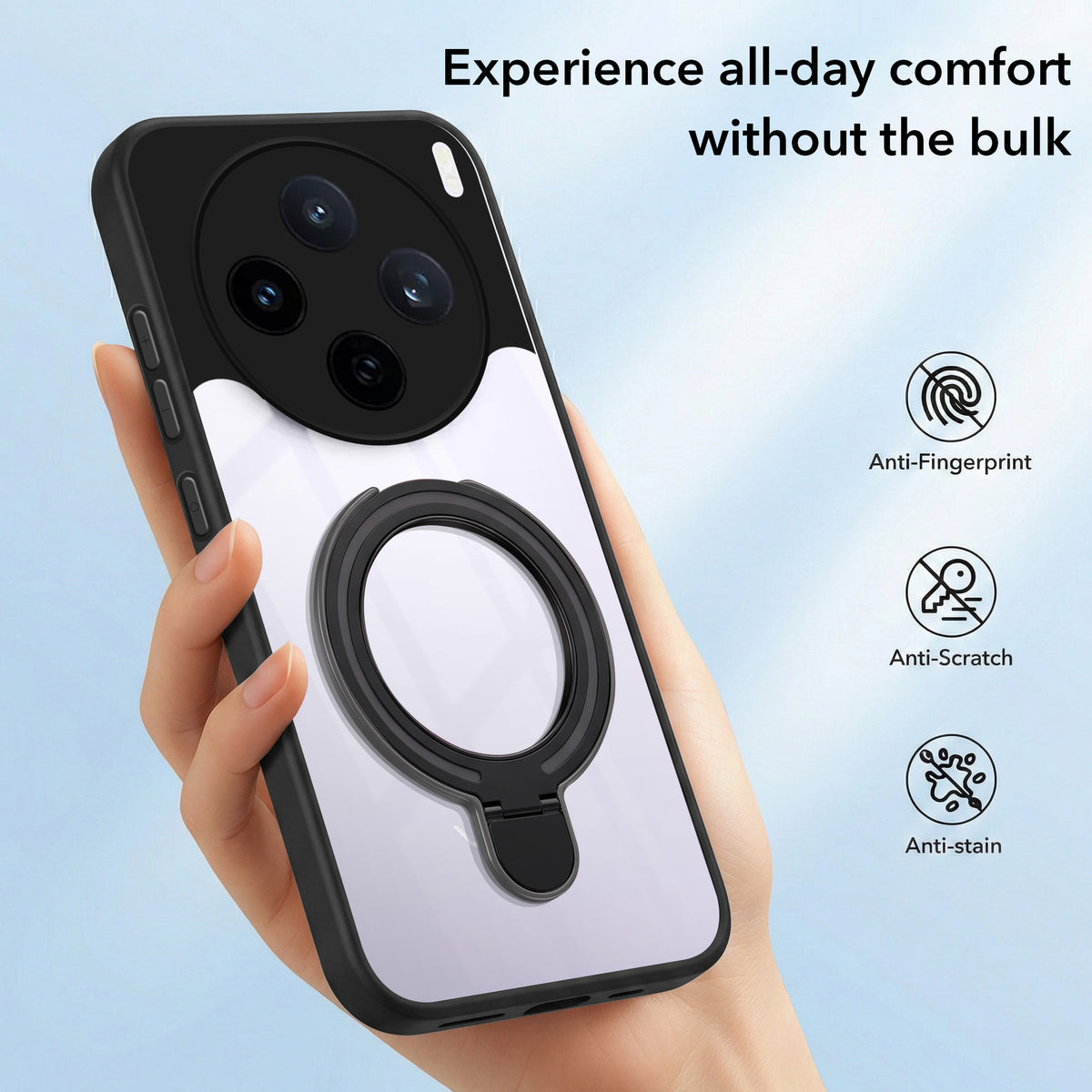 For Vivo X200T Back Cover Case (Kick Stand Ring Holder | Life time Anti Yellow | Camera Protection)