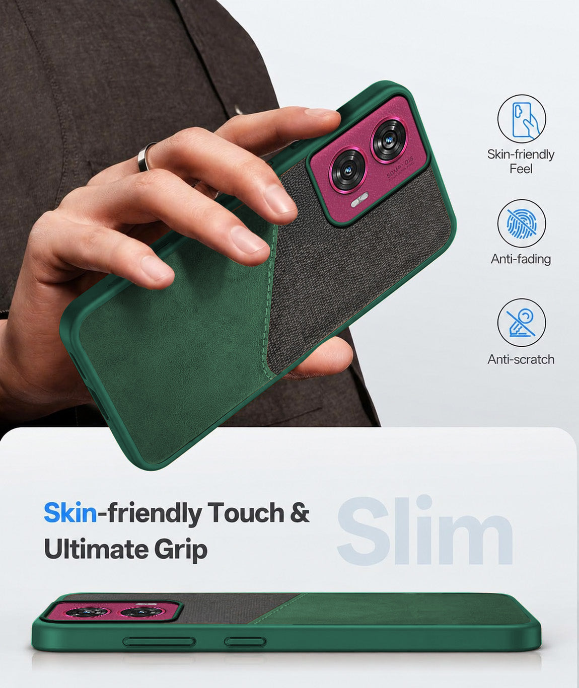 For Motorola Moto Edge 50 Fusion Back Cover Case (Dual PU Leather Stitch | Professional Minimalist | Soft and Flexible)