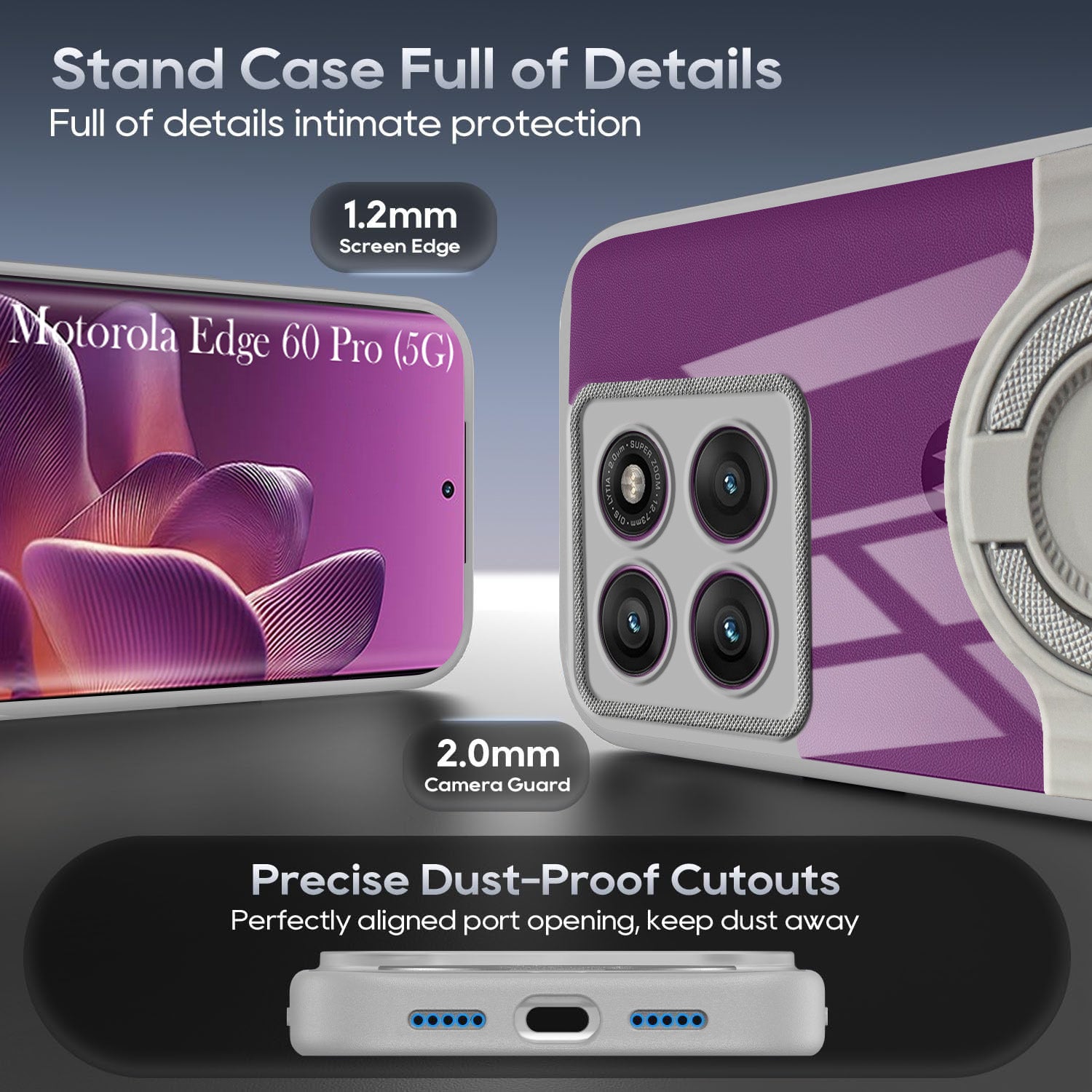 For Motorola Moto Edge 60 Pro Back Cover Case with stand (Built-in Ring Holder Kickstand | Lifetime Anti Yellow | Camera Protection)