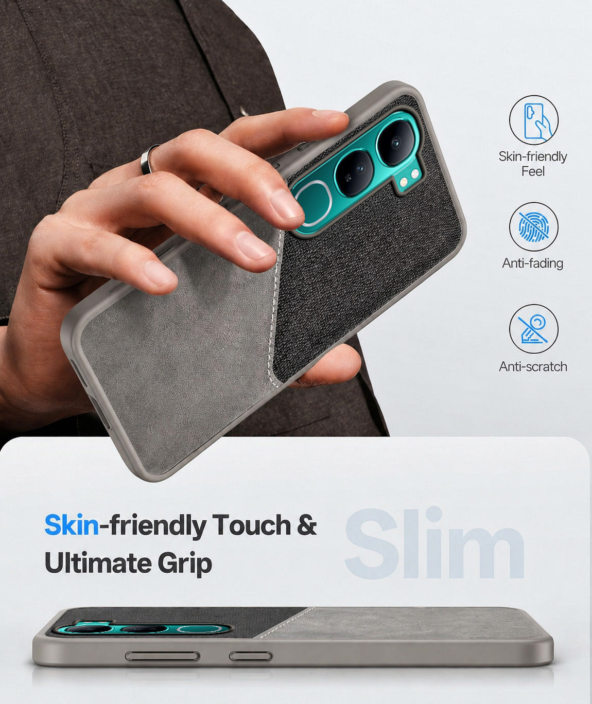 For Vivo Y300 Back Cover Case (Dual PU Leather Stitch | Professional Minimalist | Soft and Flexible)