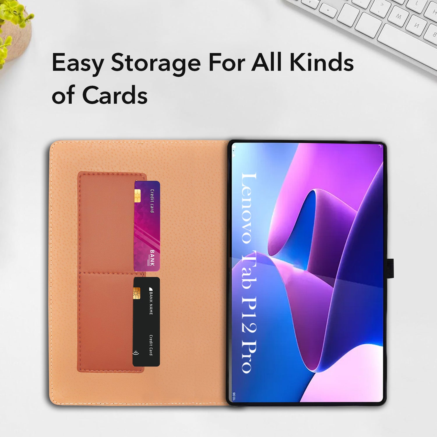 For Lenovo Tab P12 Pro 12.6 InchTB-Q706Z/Q706F Flip Cover Folio Cover (PU Leather | Multi-Angle Smart Stand | Card Storage Slots | Silicone Back Pouch)