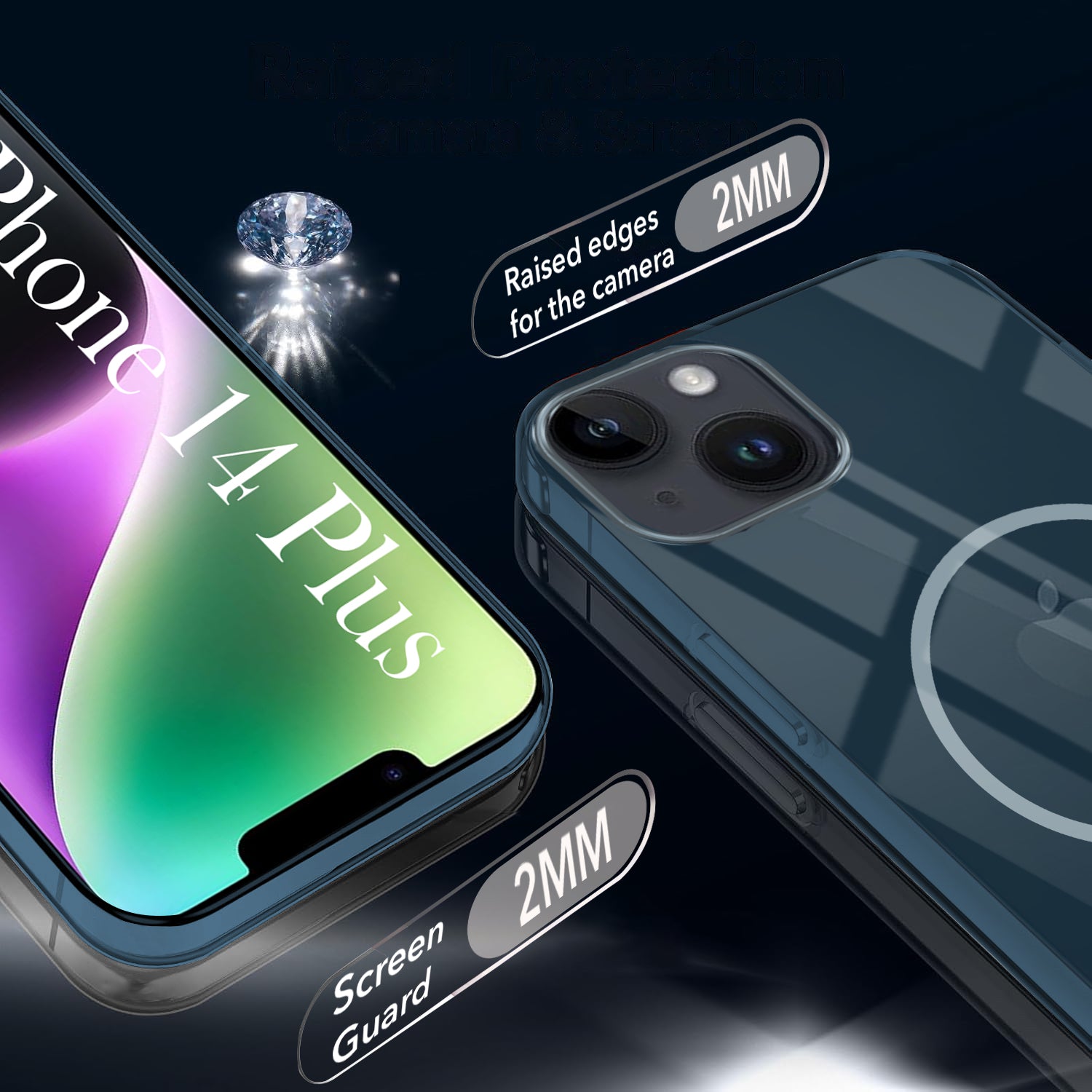 For Apple iPhone 14 Plus Back Cover Case Lifetime Anti-Yellow MagSafe Compatible Clear (Sleek Hard Crystal | Shockproof and Camera Protection)