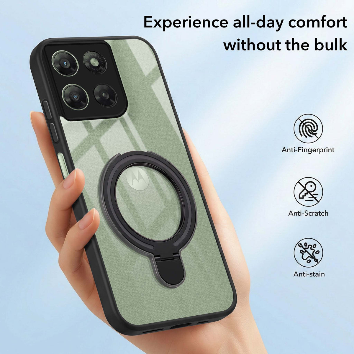 For Motorola Moto G77 Power Back Cover Case (Kick Stand Ring Holder | Life time Anti Yellow | Camera Protection)