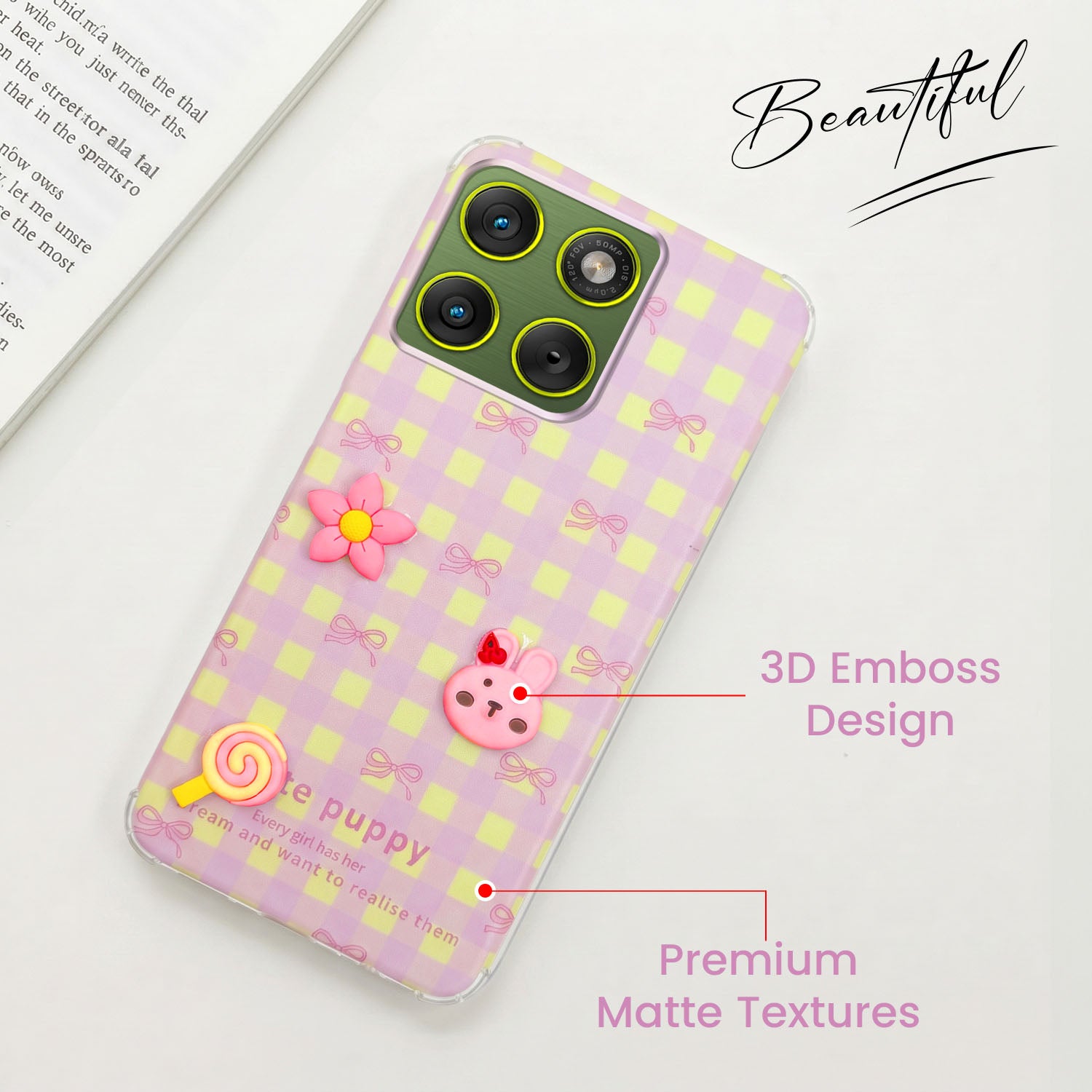 For Motorola Moto Edge 70 Back Cover Case (3D Cute Cartoons | Hard Back Side Soft | Matte Premium Finish | HD Printing)