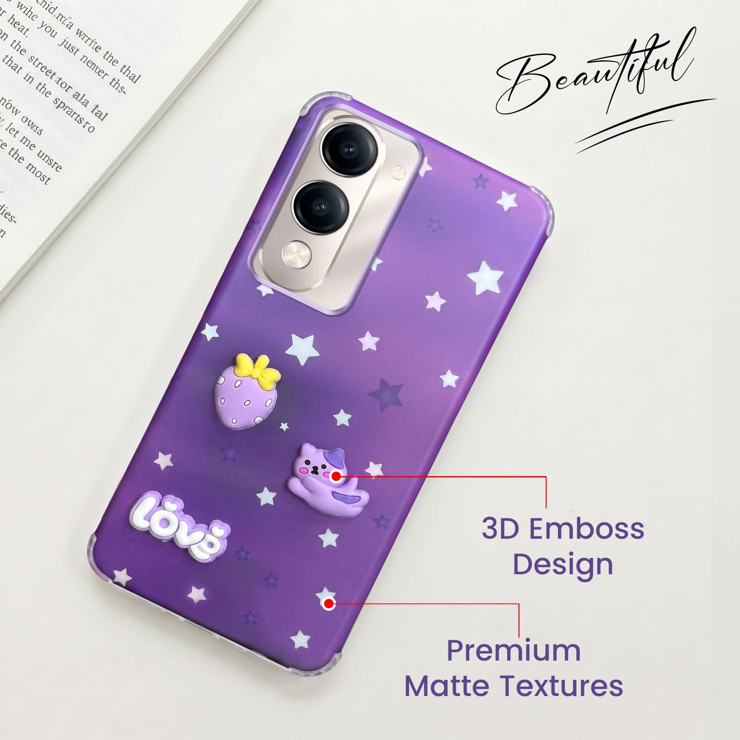 For Vivo Y19 | Vivo Y19e | Vivo T4 Lite Back Cover Case (3D Cute Cartoons | Hard Back Side Soft | Matte Premium Finish | HD Printing)