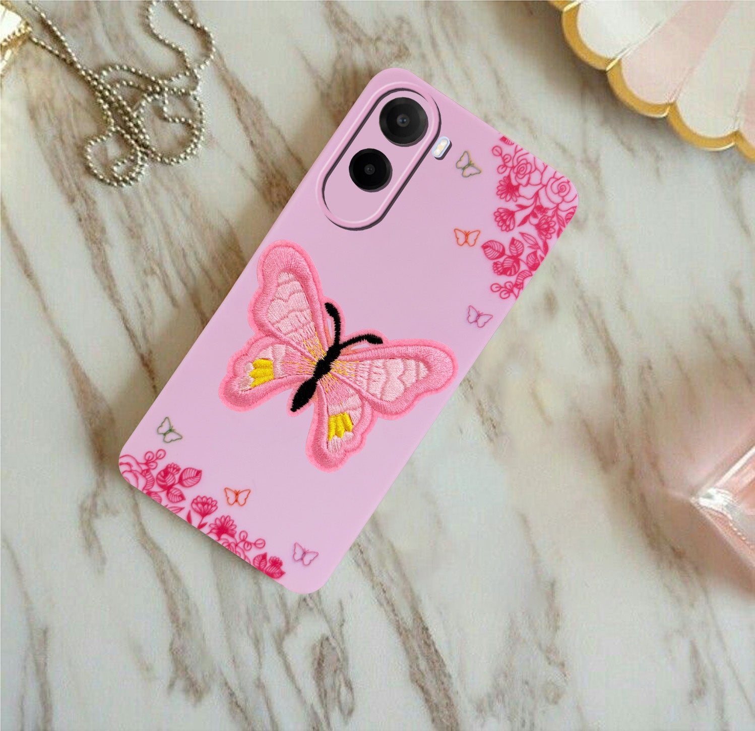 For Poco C81 5G Back Cover Case (Soft Butterfly Embroidery | Women Teen Girls | Camera Protection| Matte Silicone)