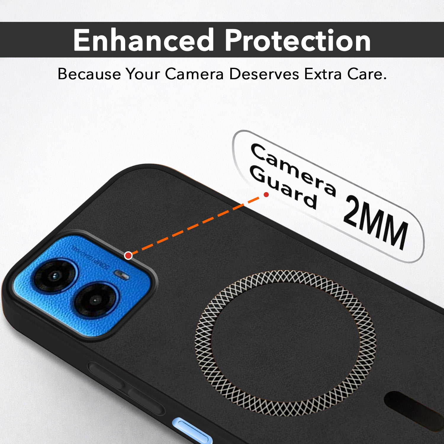 For Motorola Moto G45 Back Cover Case Leather Finish (MagSafe Compatible Wireless Charging | Soft Touch | Camera Bump Protection)