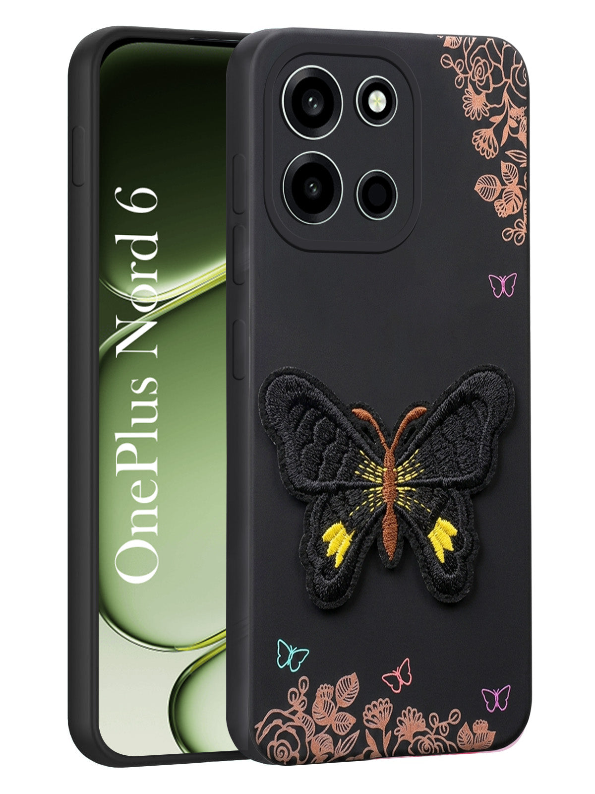 For Oneplus Nord 6 Back Cover Case (Soft Butterfly Embroidery | Women Teen Girls | Camera Protection| Matte Silicone)