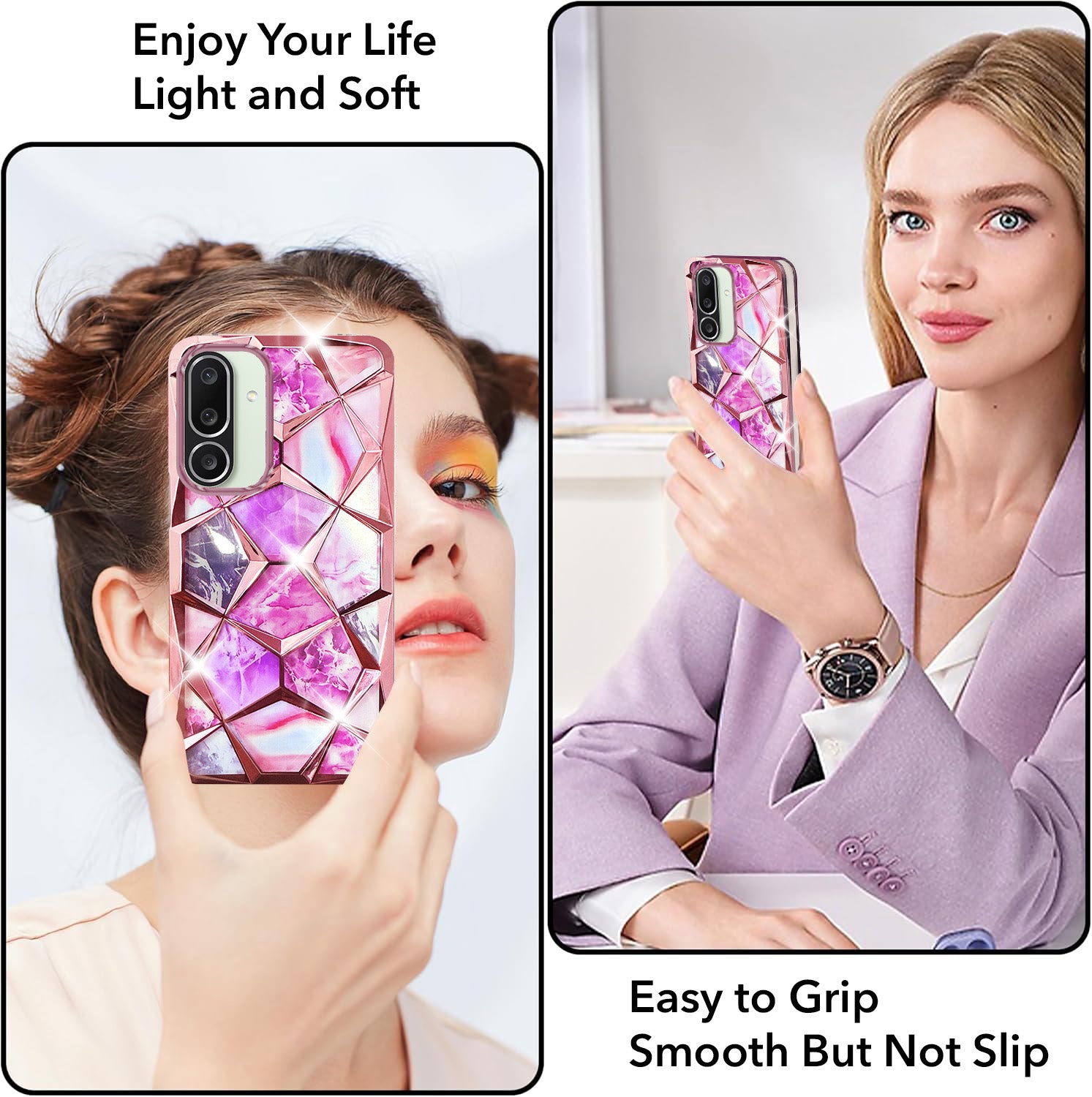 For Samsung Galaxy M56 | Samsung Galaxy F56 Back Cover Case Compatible 3D Silicone (Dual Design Glitter Sparkle and Detachable Diamond Print Case | Soft and Flexible)
