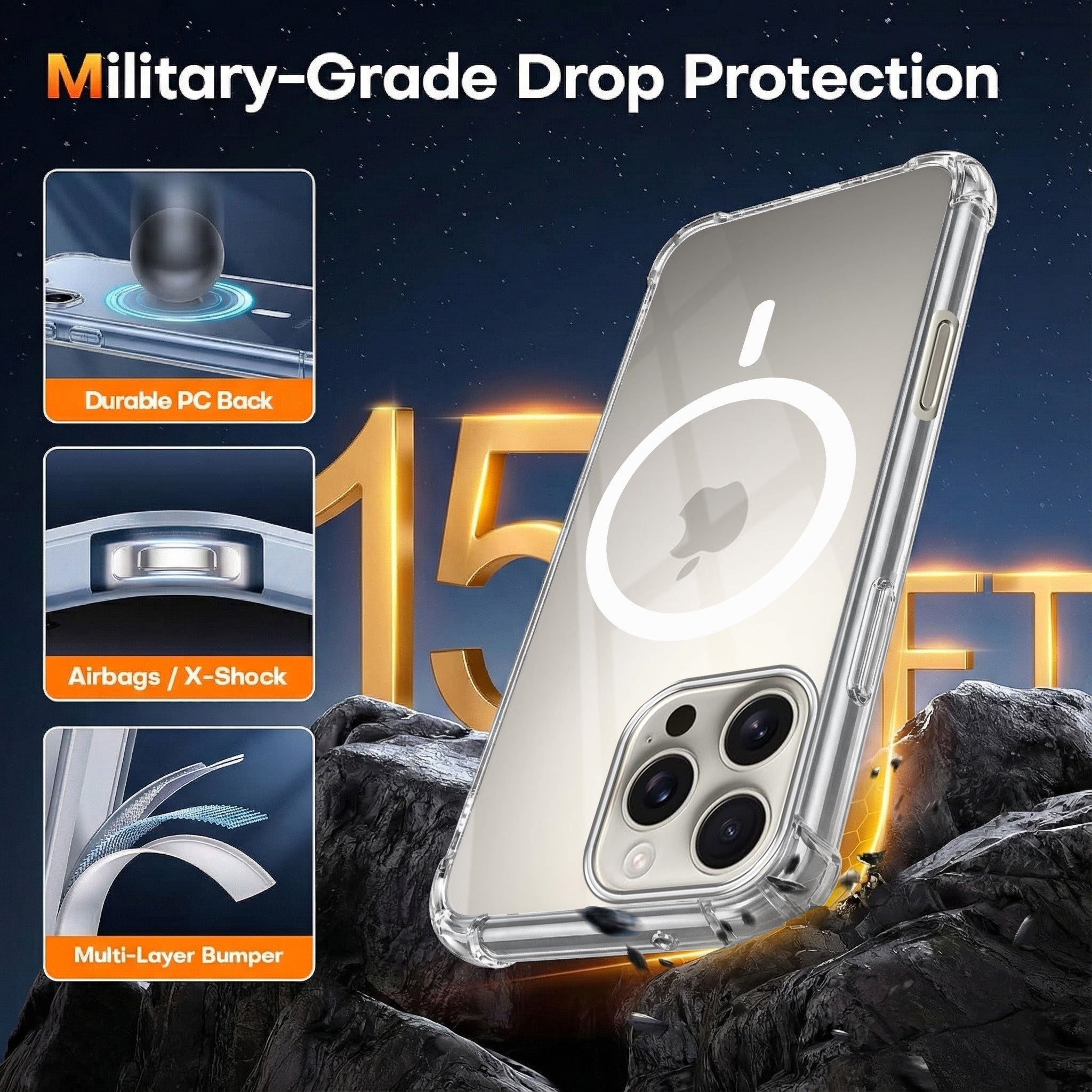 For Apple iPhone 16 Pro Max Back Cover Shockproof Crystal-Clear (Magsafe Wireless Support | Drop & Camera Protection | Hard Polycarbonate)