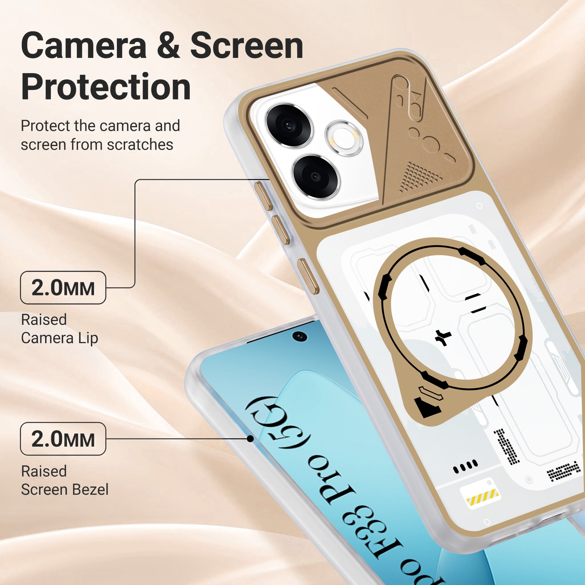 For Oppo F33 Pro 5G Metallic Back Cover Case (Metallic Camera Protection & Buttons | Translucent Milky Shade | Hard Polycarbonate)