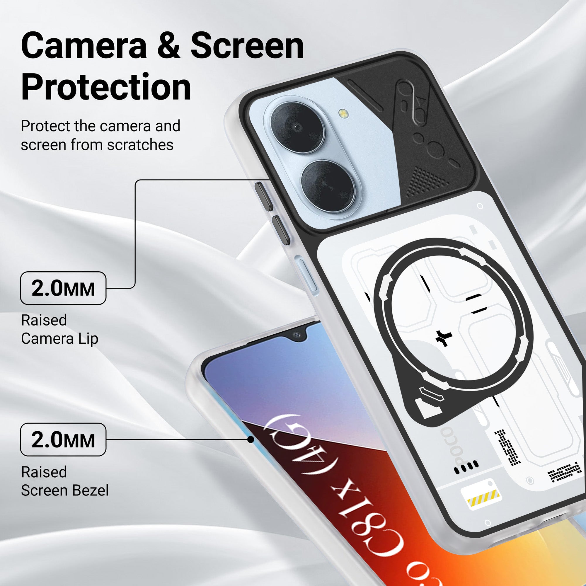 For Poco C81x Metallic Back Cover Case (Metallic Camera Protection & Buttons | Translucent Milky Shade | Hard Polycarbonate)