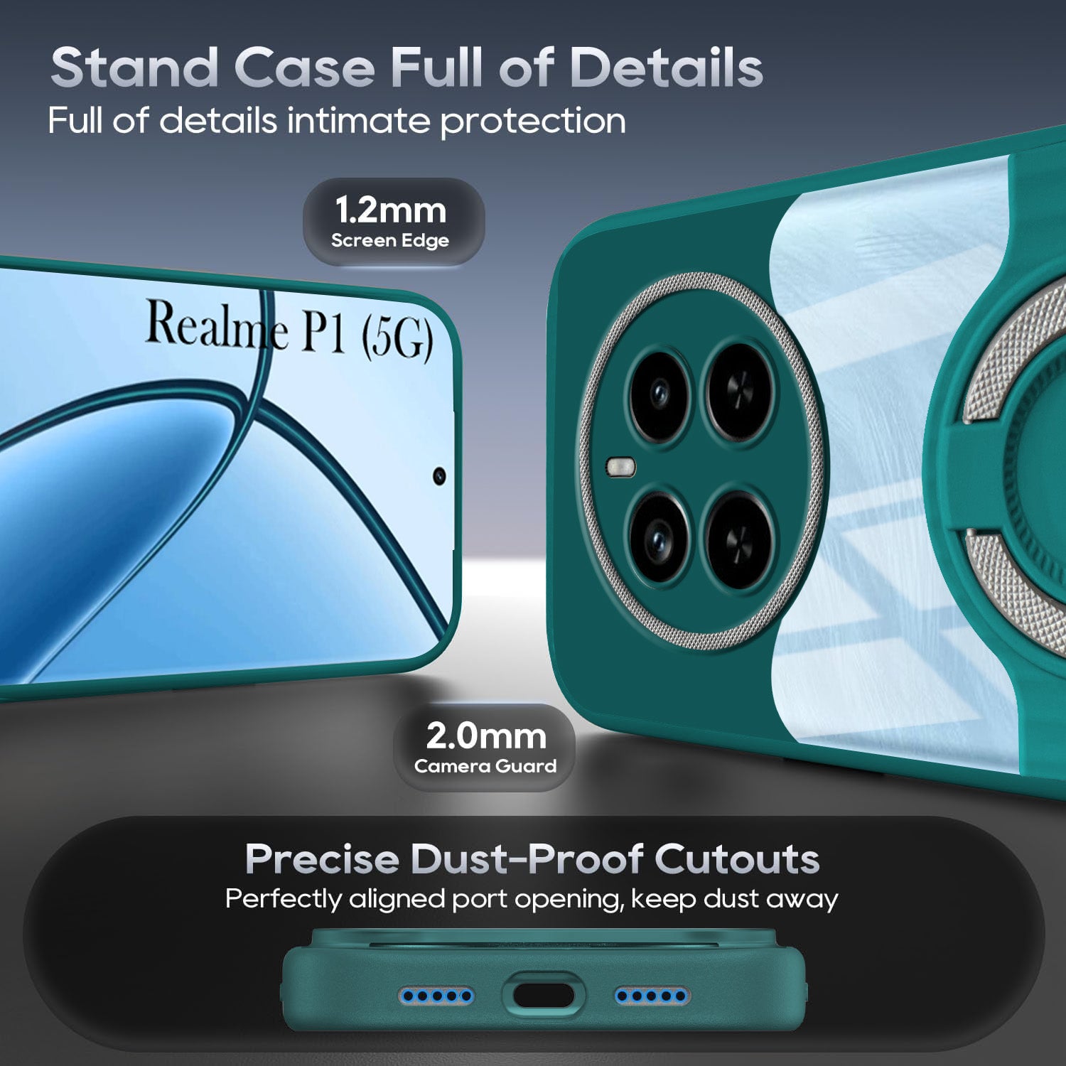 For Realme P1 5G Back Cover Case with stand (Built-in Ring Holder Kickstand | Lifetime Anti Yellow | Camera Protection)