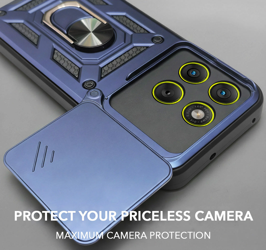 For Motorola Moto Edge 70 Back Cover Case Hybrid Armor (Sliding Shutter Camera Protection | Polycarbonate |Ring Holder Kickstand)