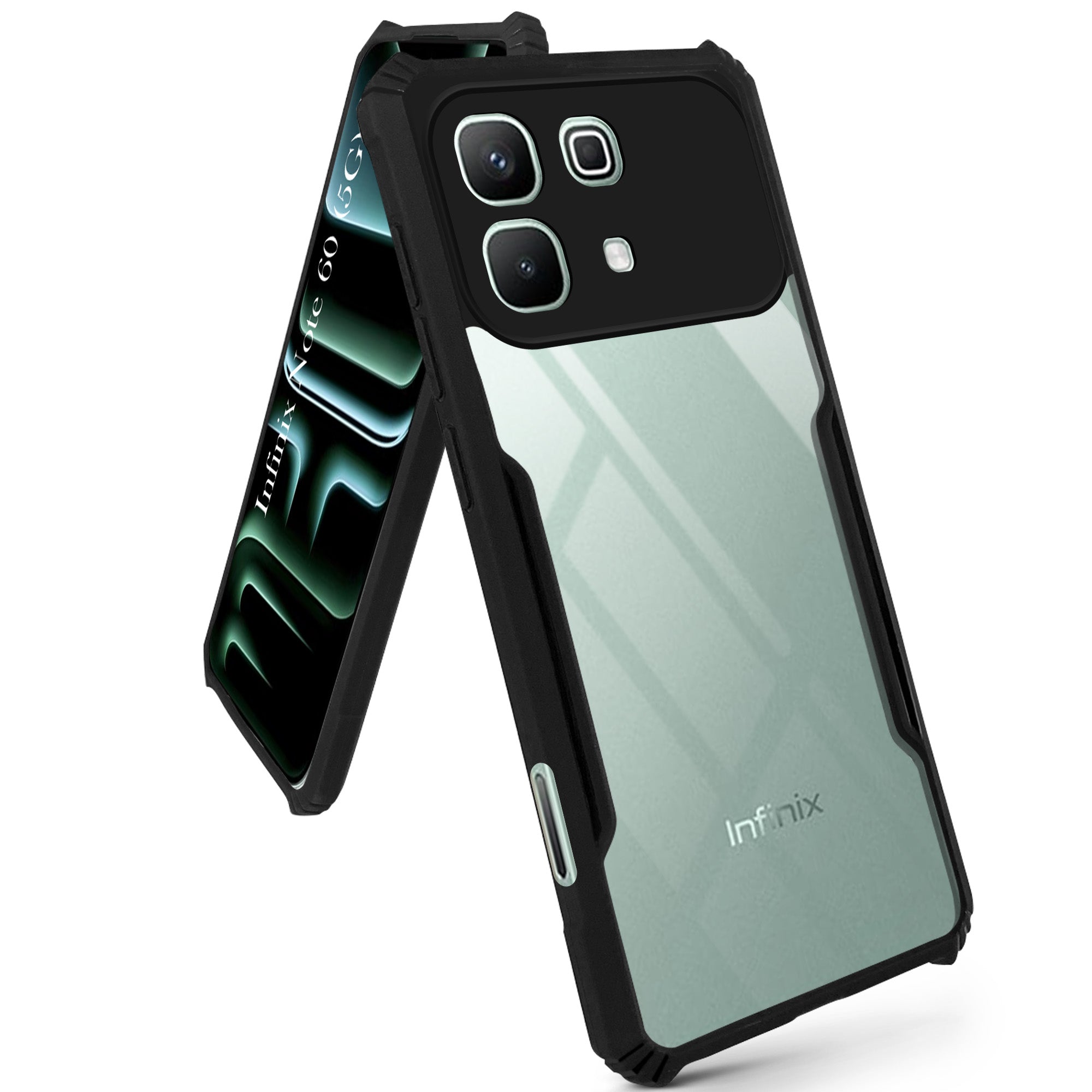 For Infinix Note 60 5G Back Cover Case Hybrid (Shockproof with Polycarbonate Clear Panel | Professional Black)