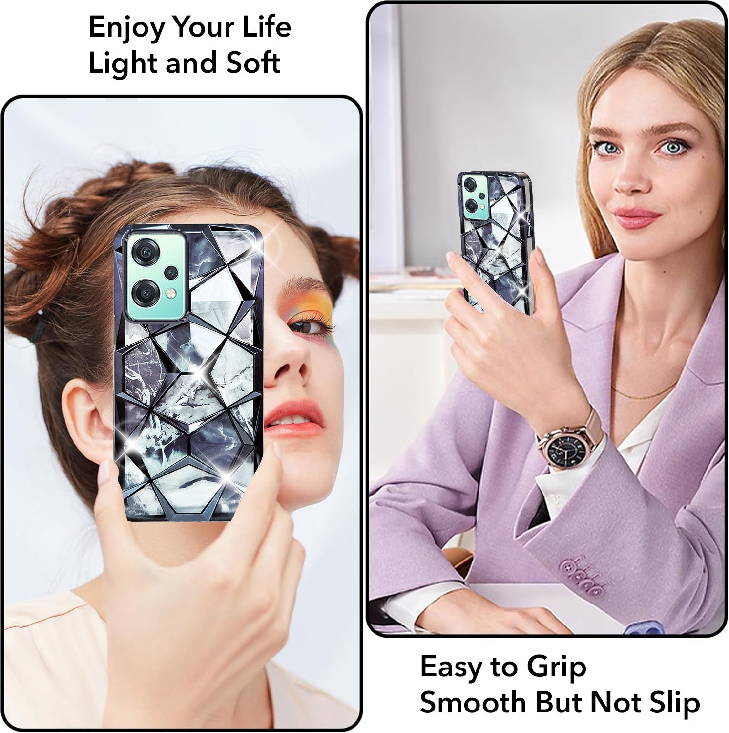 For OnePlus Nord CE 2 Lite Back Cover Case ( Dual Design Glitter Sparkle and Detachable Diamond Print Case | Soft and Flexible)