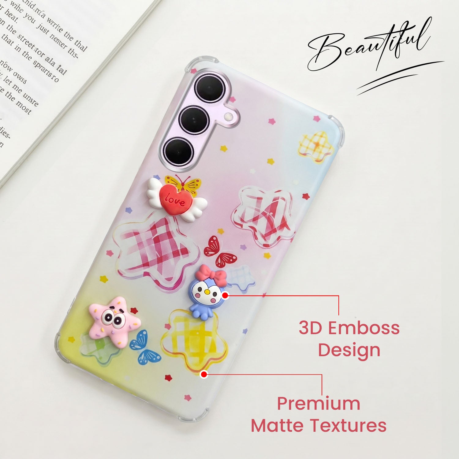 For Samsung Galaxy A35 5G Back Cover Case (3D Cute Cartoons | Hard Back Side Soft | Matte Premium Finish | HD Printing)