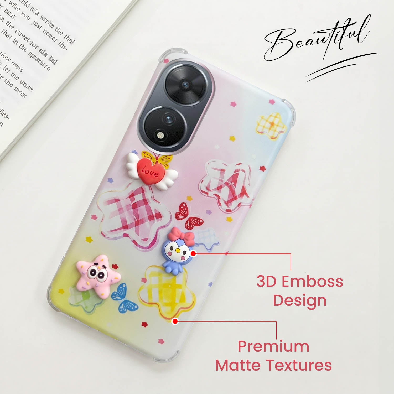 For Vivo T2 Back Cover Case (3D Cute Cartoons | Hard Back Side Soft | Matte Premium Finish | HD Printing)