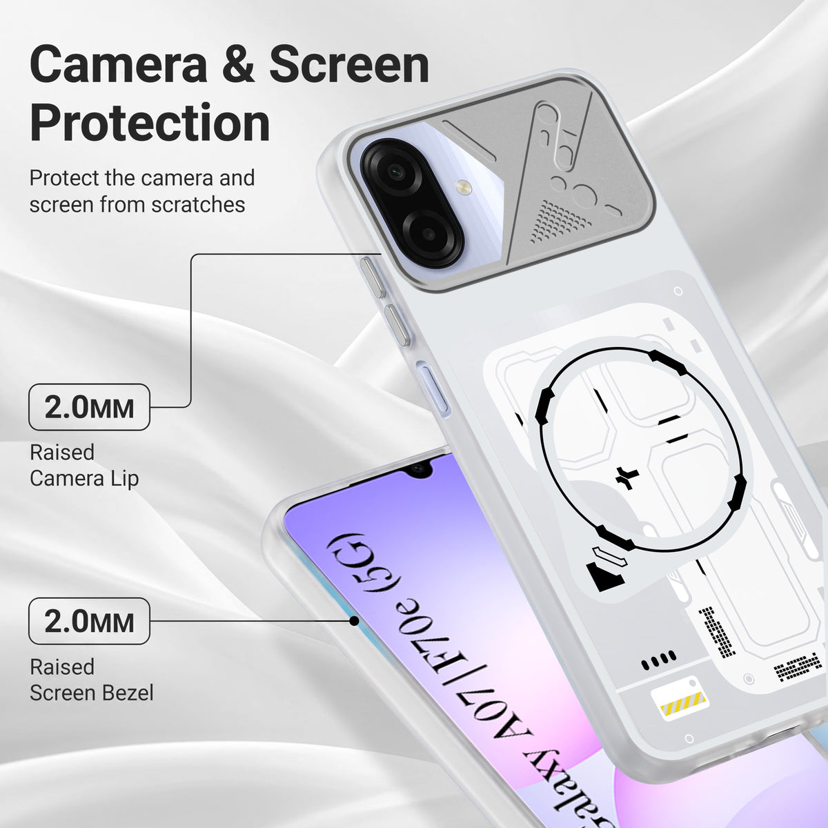 For Samsung Galaxy A07 5G | F70e 5G Metallic Back Cover Case (Metallic Camera Protection & Buttons | Translucent Milky Shade | Hard Polycarbonate)