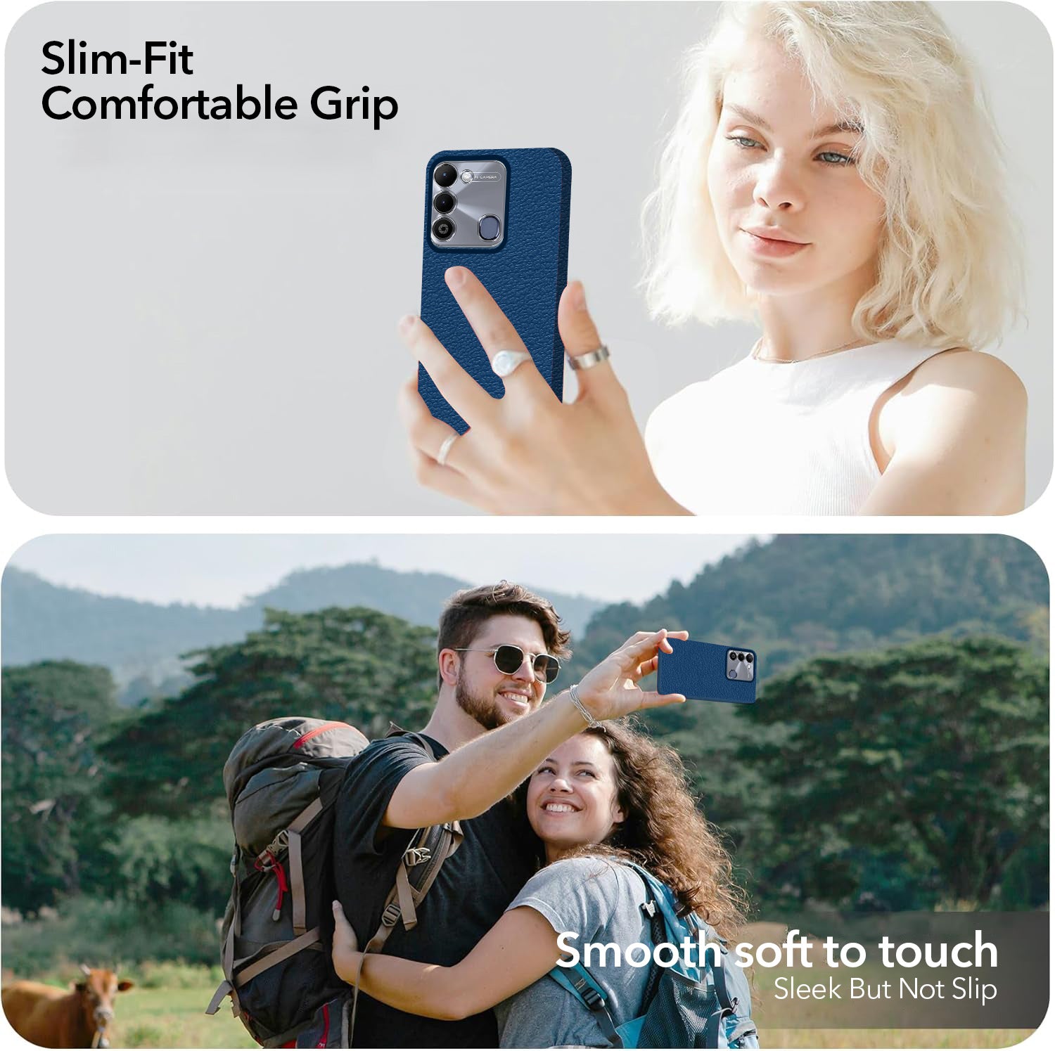 For Tecno Spark 9 Back Cover Case (Glass Like Camera Protection | Leather Feel | Minimalist Professional Grip)