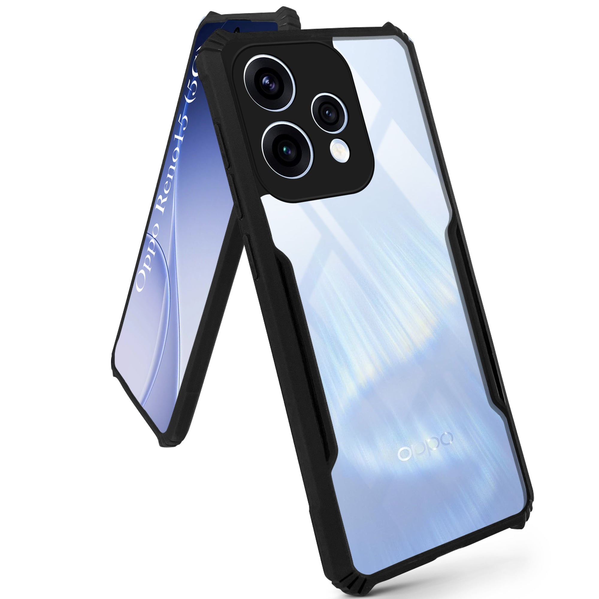 For Oppo Reno15 5G | Oppo Reno 15 5G Back Cover Case Hybrid (Shockproof with Polycarbonate Clear Panel | Professional Black)