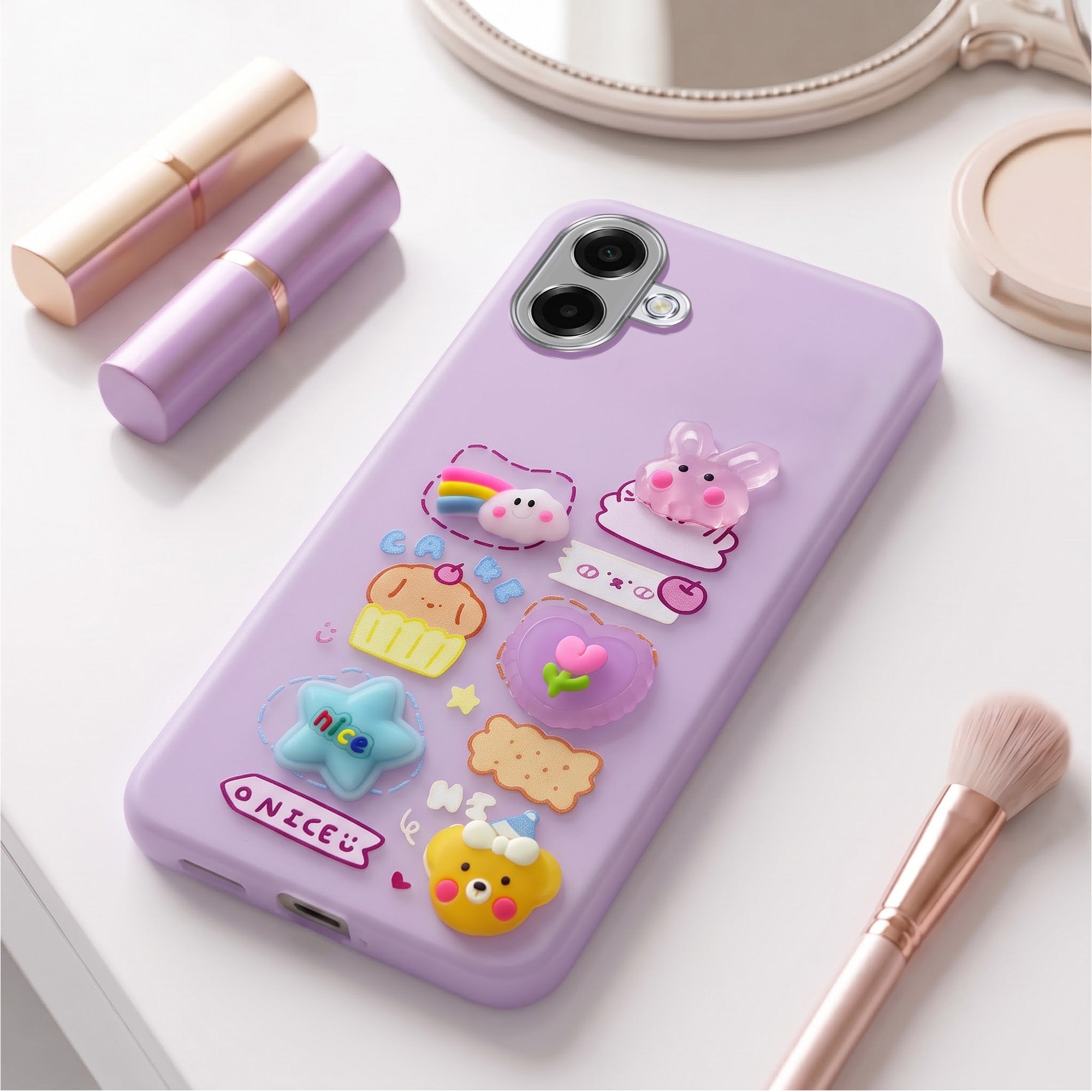 For Samsung Galaxy M17e Back Cover Case (3D Cute Cartoons | Hard Back Side Soft | Matte Premium Finish | HD Printing)