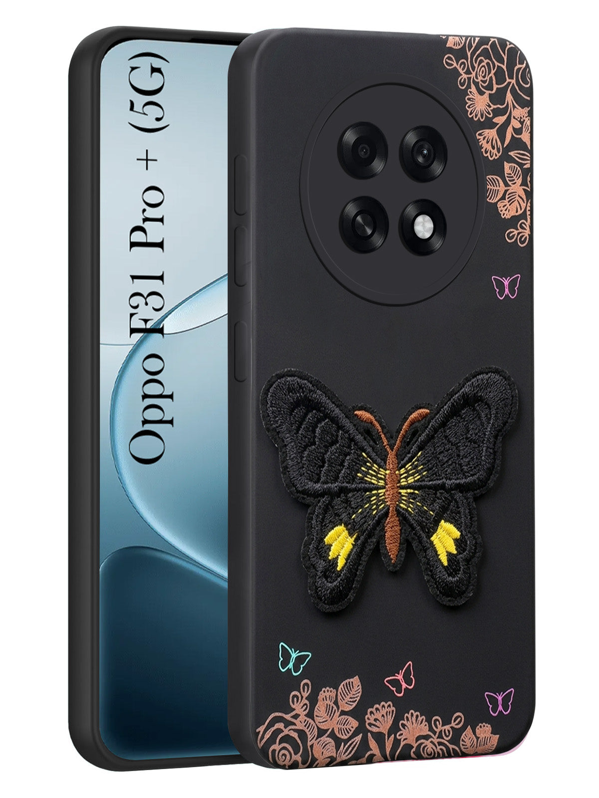 For Oppo F31 Pro Plus Back Cover Case (Soft Butterfly Embroidery | Women Teen Girls | Camera Protection| Matte Silicone)